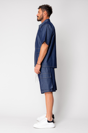 Dark Blue denim shirt and shorts set [2]