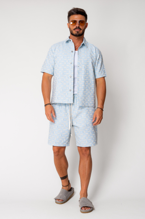 Denim shirt and shorts set Blue/Beige [1]
