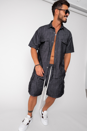 SALE - Set denim shirt and shorts Black