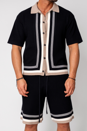 Set camasa si pantalon scurt tricotat Black [4]