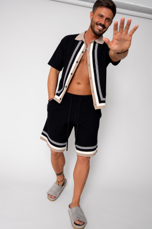 Set camasa si pantalon scurt tricotat Black [0]