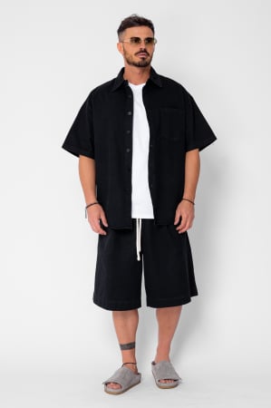 BARBATI - Set camasa si pantalon scurt din denim Oversized Black