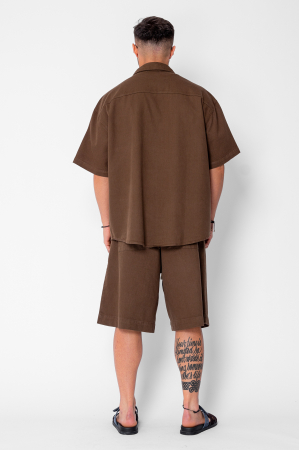 Set camasa si pantalon scurt din denim Oversized Brown [3]