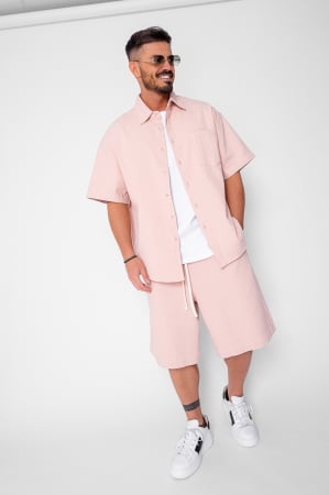 BARBATI - Set camasa si pantalon scurt din denim Oversized Light Pink