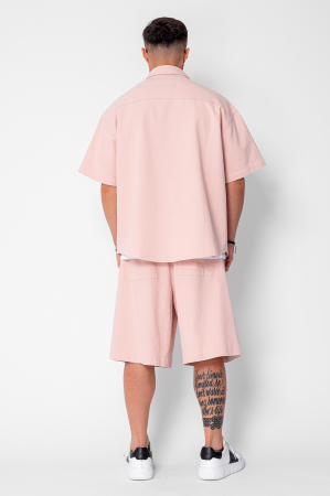 Set camasa si pantalon scurt din denim Oversized Light Pink [3]