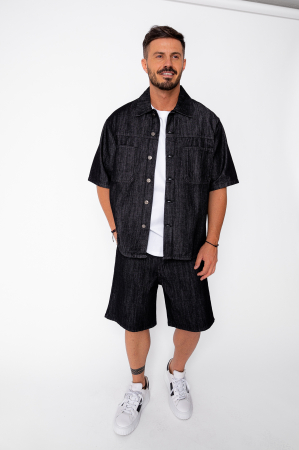 NOUTATI - Set camasa si pantalon scurt din denim Black