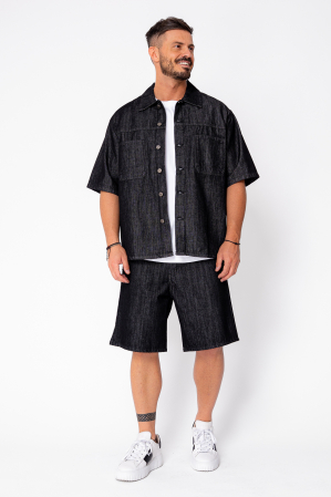 Set camasa si pantalon scurt din denim Black [1]