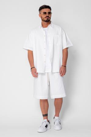 Set camasa si pantalon scurt din denim Oversized Off White [2]