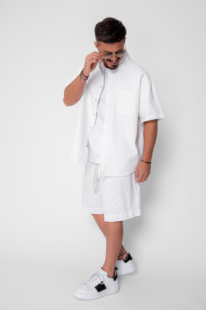 BARBATI - Set camasa si pantalon scurt din denim Oversized Off White