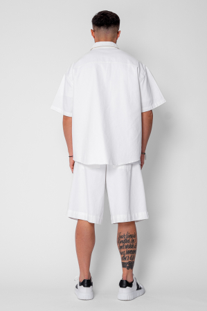 Set camasa si pantalon scurt din denim Oversized Off White [4]