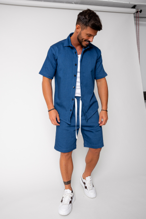 Summer Sets - Set denim shirt and shorts Premium Edition Blue