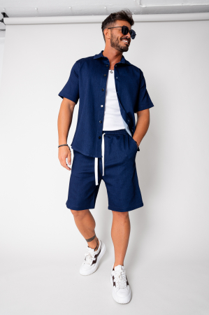 Summer Sets - Set denim shirt and shorts Premium Edition Dark Blue