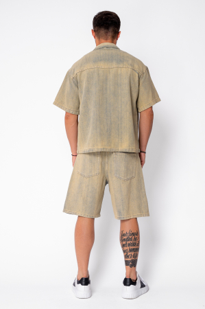 Set denim shirt and shorts pre-wash Beige [3]
