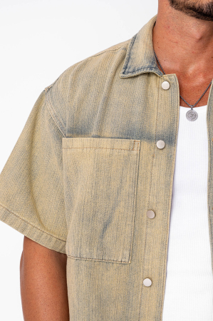 Set denim shirt and shorts pre-wash Beige [4]