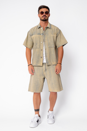 Set denim shirt and shorts pre-wash Beige [1]