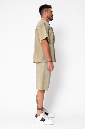 Set denim shirt and shorts pre-wash Beige [2]