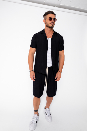 NOUTATI - Set camasa cu maneca scurta si pantalon scurt Black
