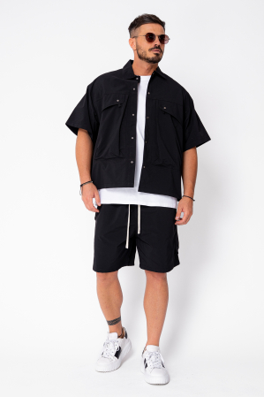 NOUTATI - Set camasa si pantalon scurt din fas Black