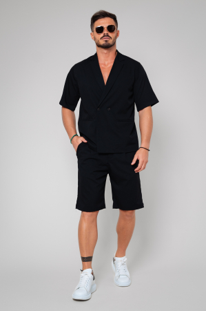 Set Sacou cu maneca scurta si pantalon scurt Oversized Black [1]
