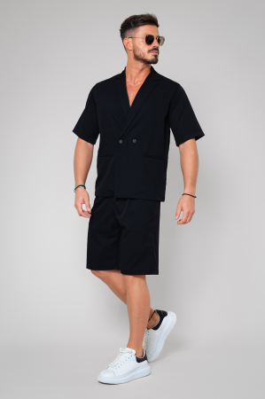 Set Sacou cu maneca scurta si pantalon scurt Oversized Black [0]