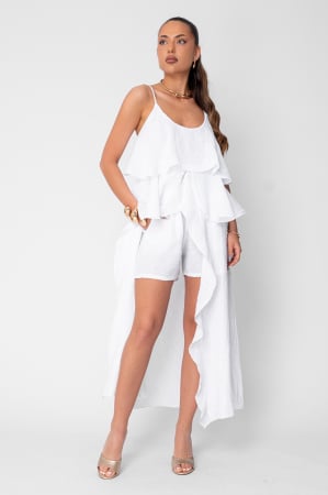 FEMEI - Set Maiou lung stil rochie si Pantaloni scurti din 100% in White