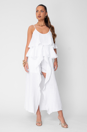 Set Maiou lung stil rochie si Pantaloni scurti din 100% in White [1]