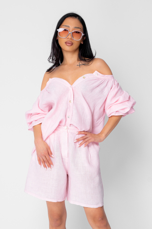 100% Cotton Shirt and Shorts Set in Rose [1]