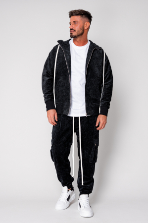 Set Cargo din catifea Hanorac si pantalon lung Black [1]