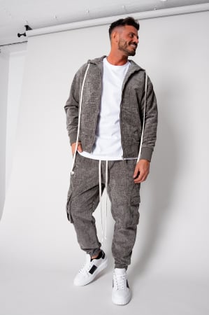 Barbati - Set Cargo din catifea Hanorac si pantalon lung Grey