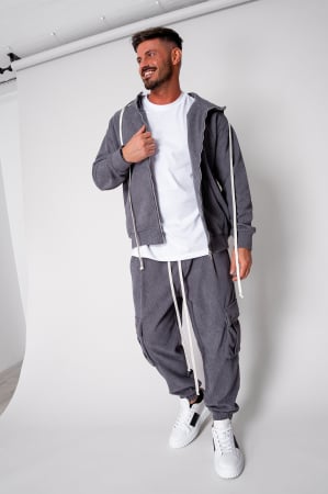 Seturi Imbracaminte - Set Cargo din reiat Hanorac si pantalon lung Grey Anthracite