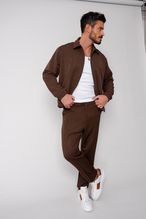 NOUTATI - Set Caruso Jacheta cu fermoar si pantalon lung Brown New