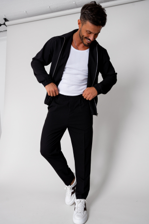 SALE - Set Caruso Stripes Jacket zipper with pocket and long pants Black