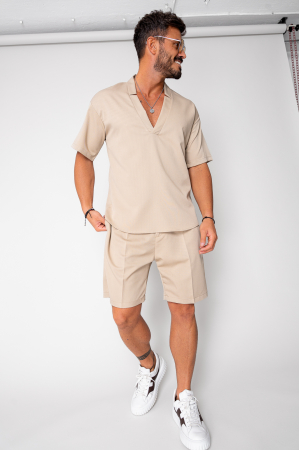 Summer Sets - Set Como V-cut blouse and shorts Beige