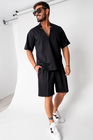 SALE - Set Como V-cut blouse and shorts Black