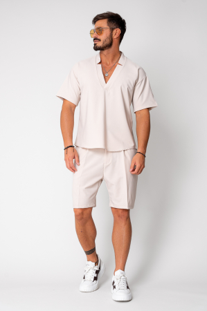 Set Como bluza V-cut si pantaloni scurti Cream [1]