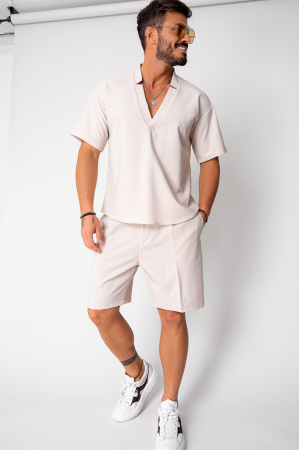 SALE - Set Como V-cut blouse and shorts Cream