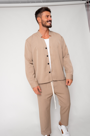 NOUTATI - Set Como Camasa V-cut si pantaloni lungi Beige