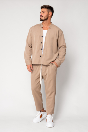 Set Como V-cut shirt and long pants Beige [1]