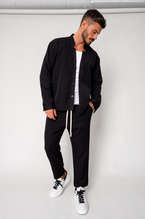 NOUTATI - Set Como Camasa V-cut si pantaloni lungi Black