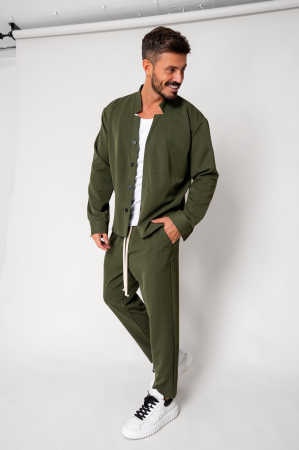 NOUTATI - Set Como Camasa V-cut si pantaloni lungi Kaki