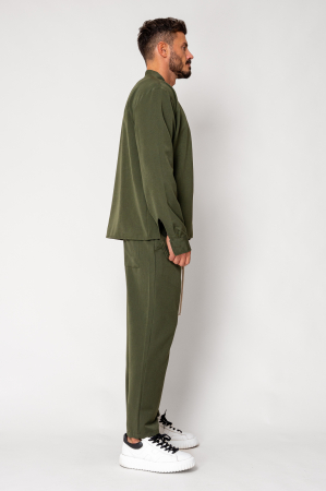 Set Como V-cut shirt and long pants Kaki [2]