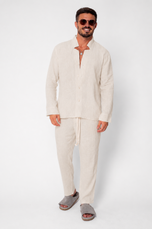 BARBATI - Set Como din 100% IN Camasa V-cut si pantaloni lungi Premium Beige