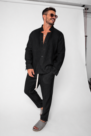 BARBATI - Set Como din 100% IN Camasa V-cut si pantaloni lungi Premium Black