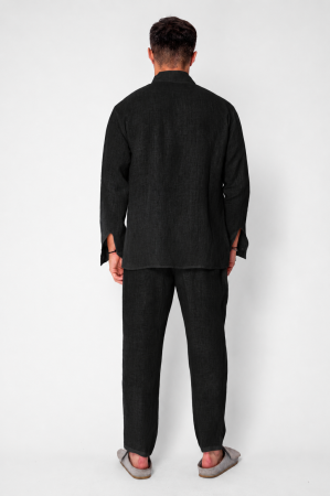 Set Como din 100% IN Camasa V-cut si pantaloni lungi Premium Black [2]