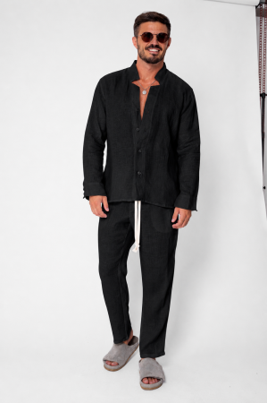 Set Como din 100% IN Camasa V-cut si pantaloni lungi Premium Black [1]