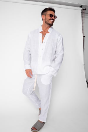 BARBATI - Set Como din 100% IN Camasa V-cut si pantaloni lungi Premium White
