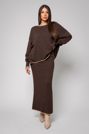 FEMEI - Set Sylvie cu fusta mix lana si casmir Chocolate