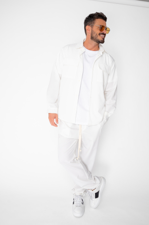 CODE NEW - Set Denver Camasa cu buzunare si pantalon lung cu snur Premium Off White