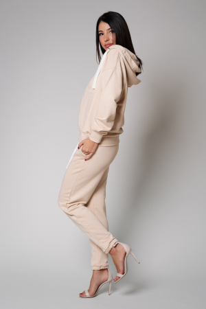 Set Easy hanorac cu fermoar si pantalon Oversized Light Beige [1]