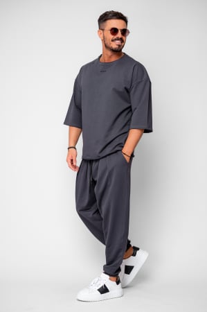 Seturi de Vara - Set Flex Tricou Oversized si pantalon Baggy Grey Anthracite